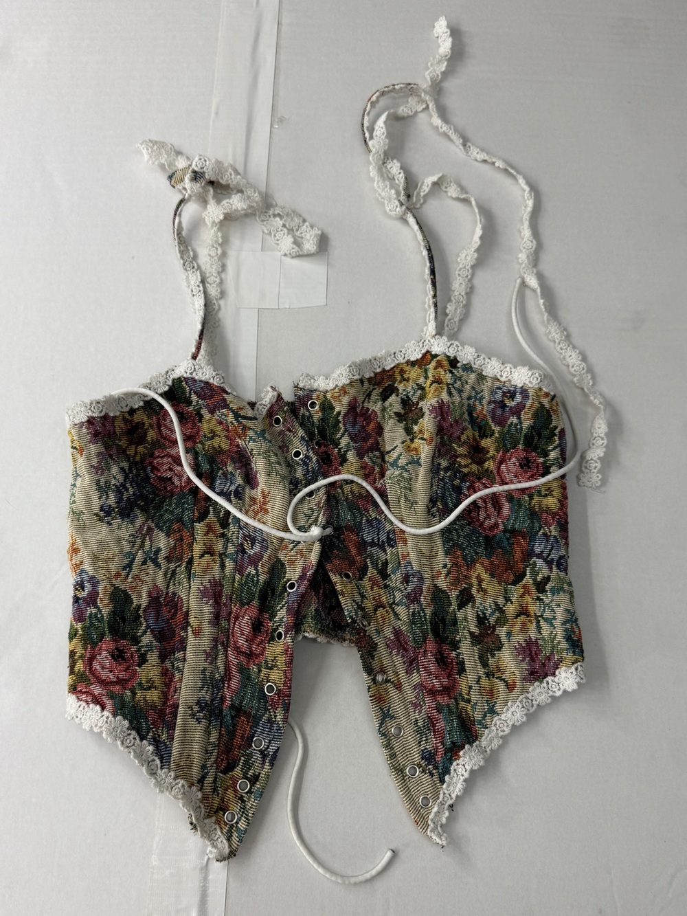 Renaissance tie up corset floral print corset top mid-evil corset